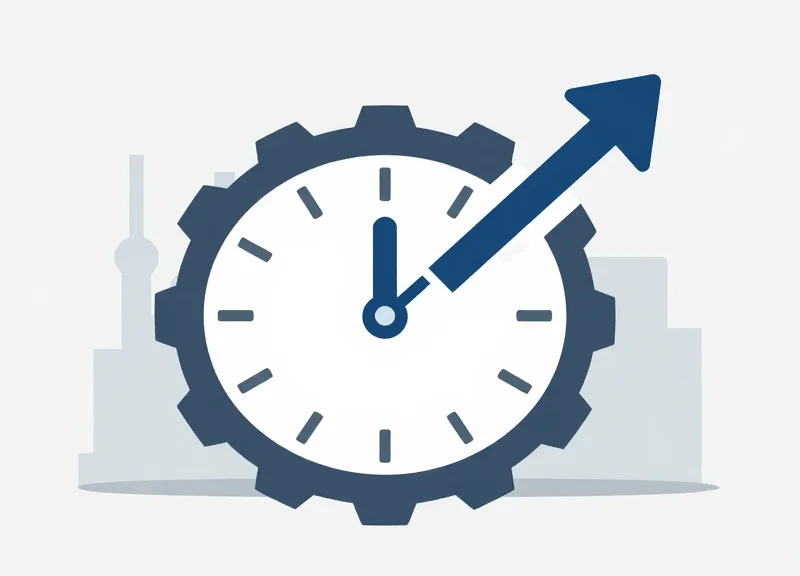 Flat vector illustration representing labor efficiency and time savings through industrial automation.