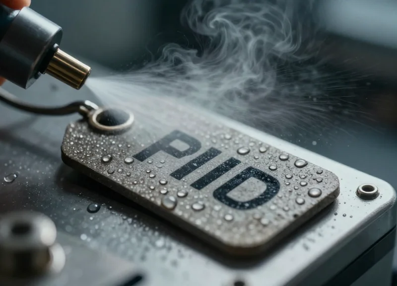 Industrial RFID tag surviving extreme heat and chemical exposure in a testing lab.
