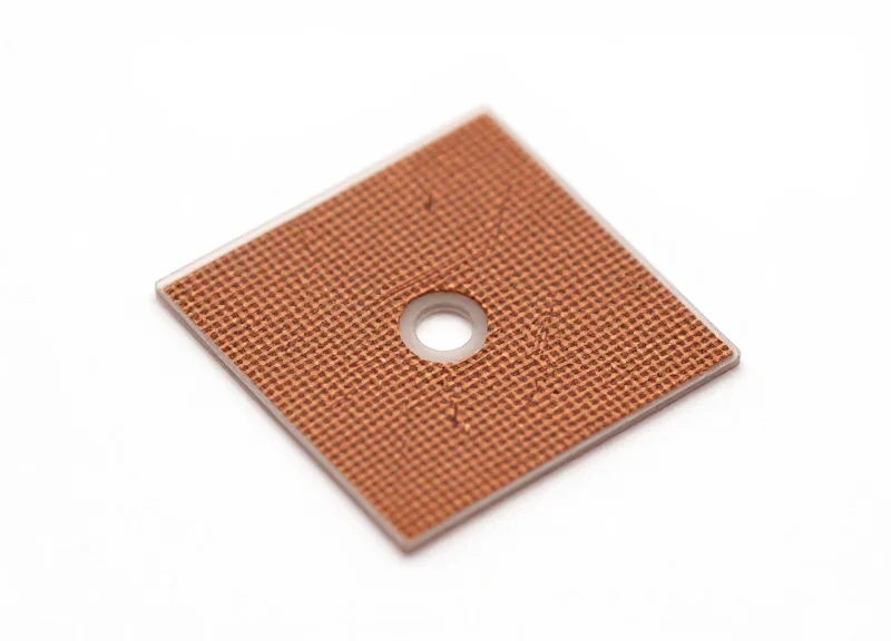 Close-up shot of a metallic UHF RFID tag antenna design on a white background.