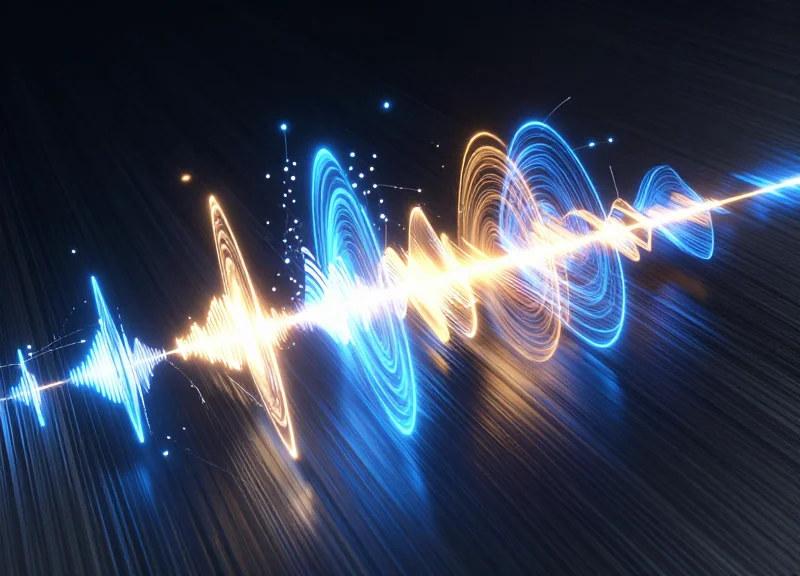Abstract visualization of radio frequency waves reflecting and interfering with a metallic surface