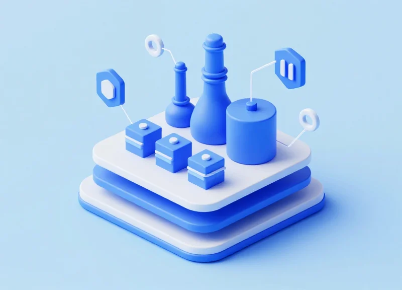 Isometric 3D illustration representing organizational layers and standards for cleanroom hardware classification.