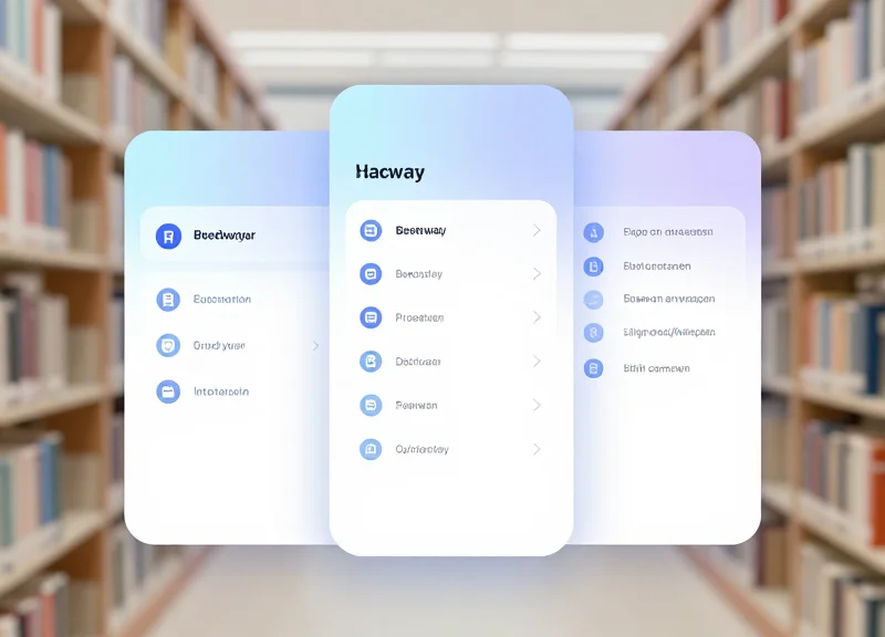 A modern digital wayfinding interface concept for a public library using glassmorphism effects.
