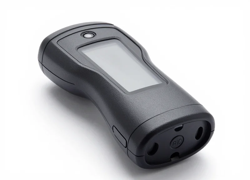 Close-up of a professional handheld RFID scanning device on a clean white background.