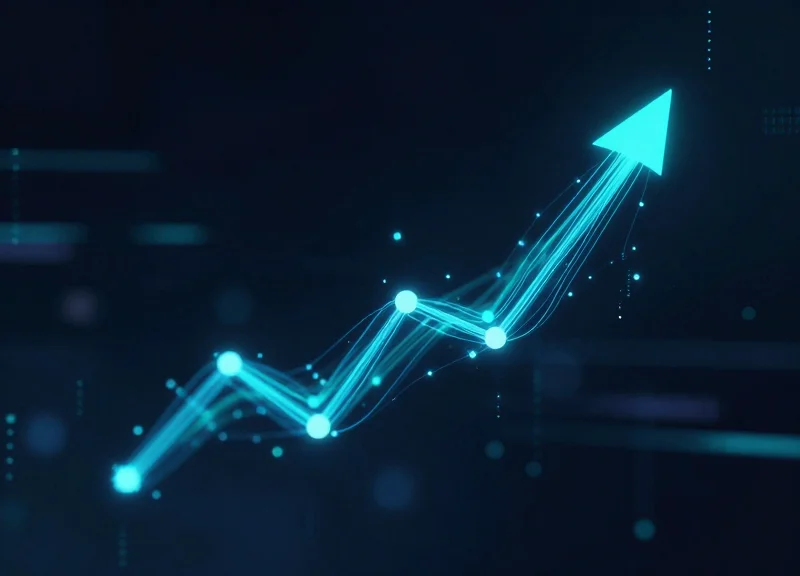Abstract data visualization showing upward glowing trails and nodes representing efficiency and growth.