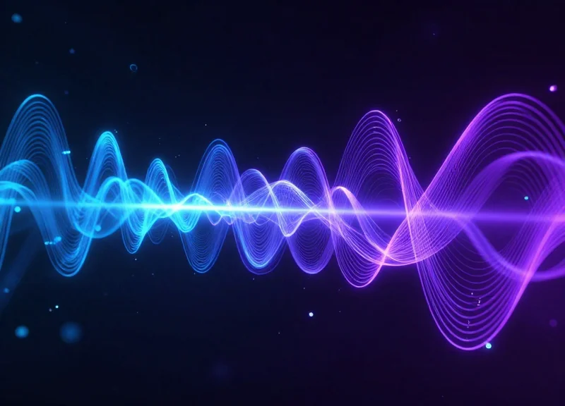 Abstract visualization of complex signal waves being filtered into a precise, organized stream of light.
