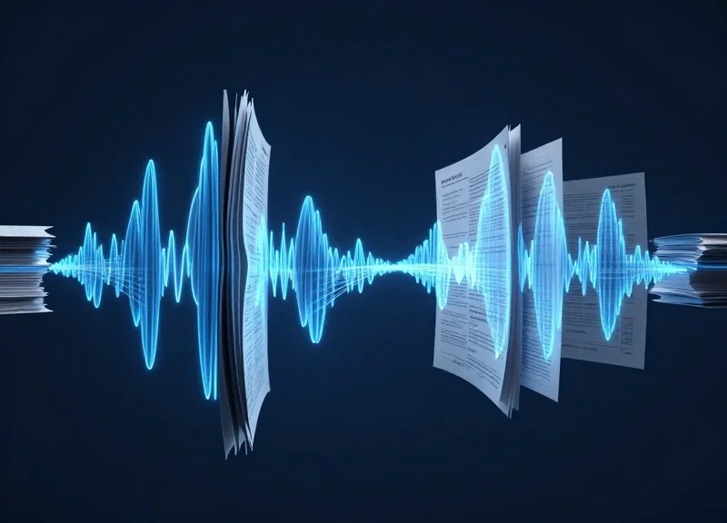 Abstract representation of radio waves smoothly passing through thick stacks of paper documents.