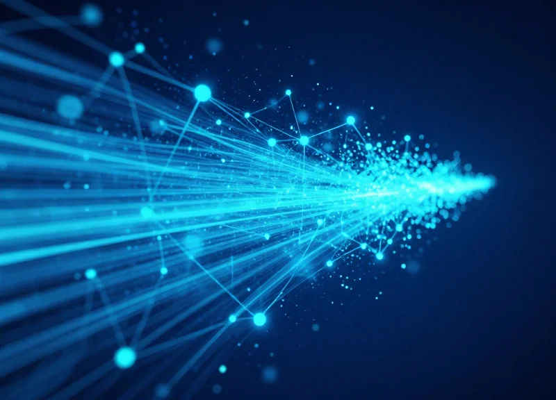 Abstract visualization of rapid data flow and speed representing the 85 percent retrieval time reduction