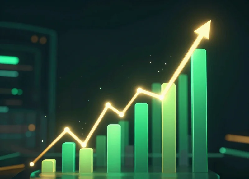 Abstract upward-trending 3D glowing bars representing fiscal ROI and growth
