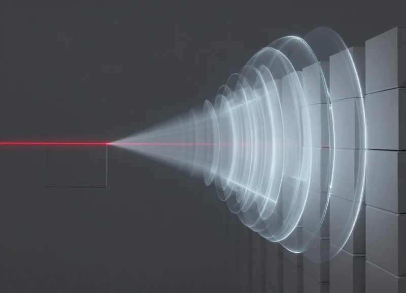 A split-screen visual showing a single laser beam pointing at a sticker versus wide radio waves scanning a whole stack of files at once.