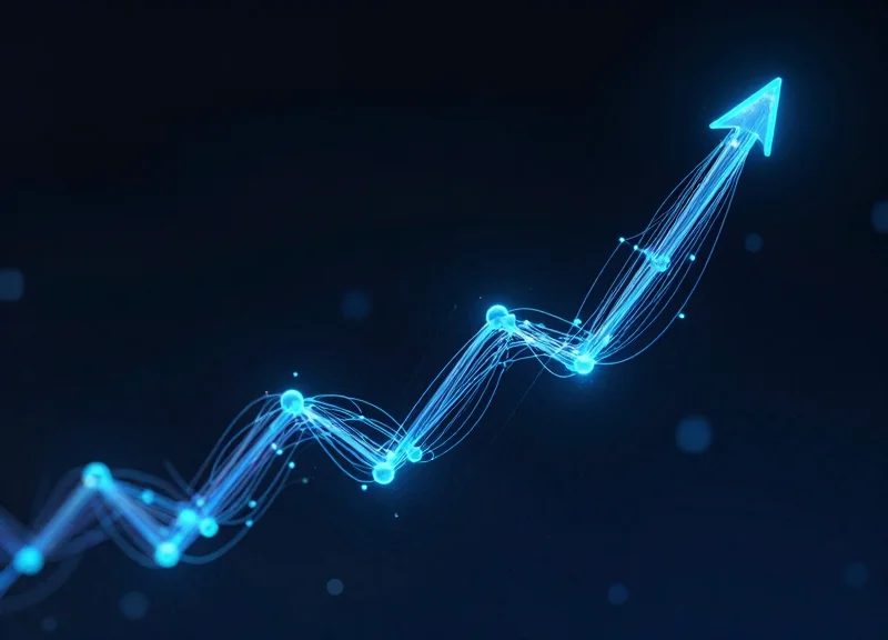 Abstract digital visualization of financial growth and data flow in a banking context.
