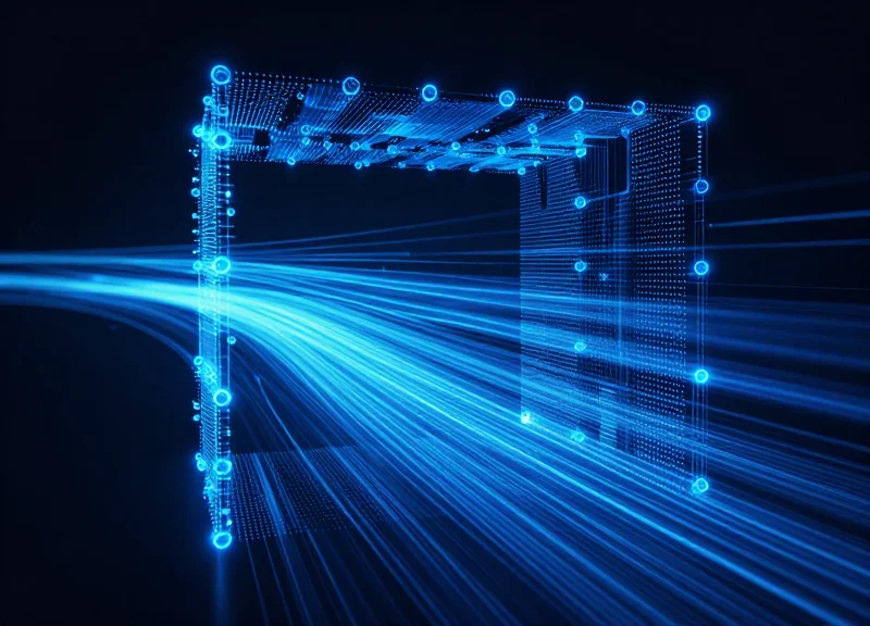 Abstract digital visualization of fast-moving data streams representing audit efficiency.