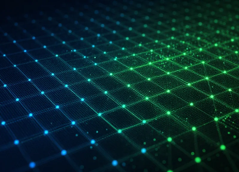 Abstract digital visualization of thousands of glowing green nodes representing perfect tracking accuracy.
