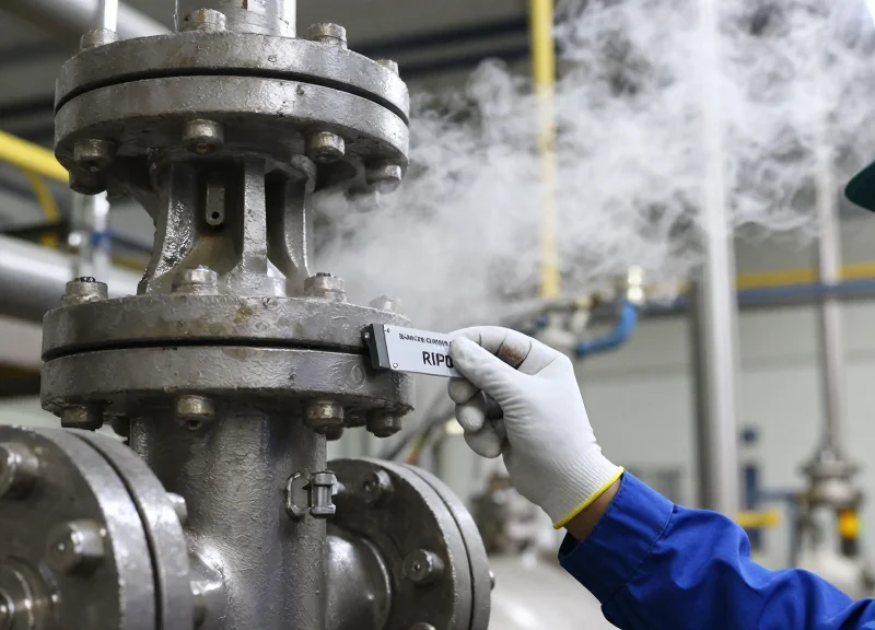 An RFID tag mounted on heavy machinery in a high-temperature industrial setting.