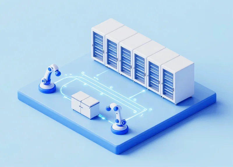 An isometric 3D model of a high-tech automated cold storage facility showing the workflow of sample tracking and movement.
