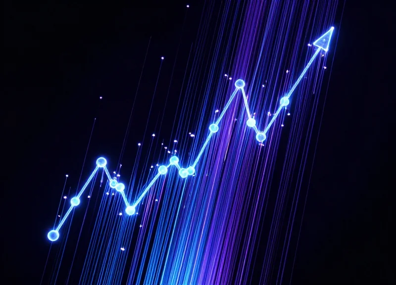 An abstract representation of investment growth and data flow using glowing lines and nodes.