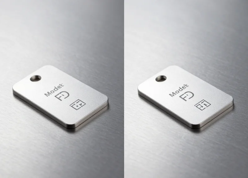 Two different industrial RFID tags side-by-side on a metal surface representing UHF and HF types.