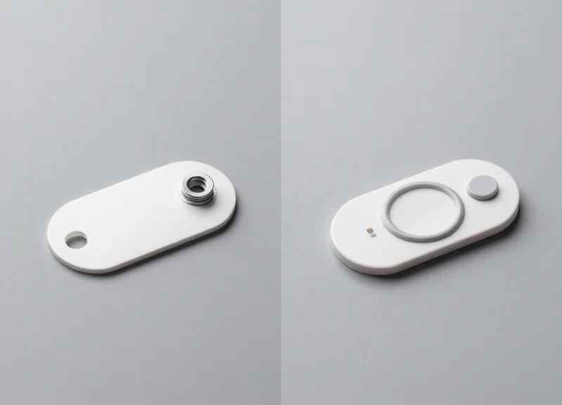 Side-by-side comparison of a bolt-on RFID tag and a cable-tie RFID tag.