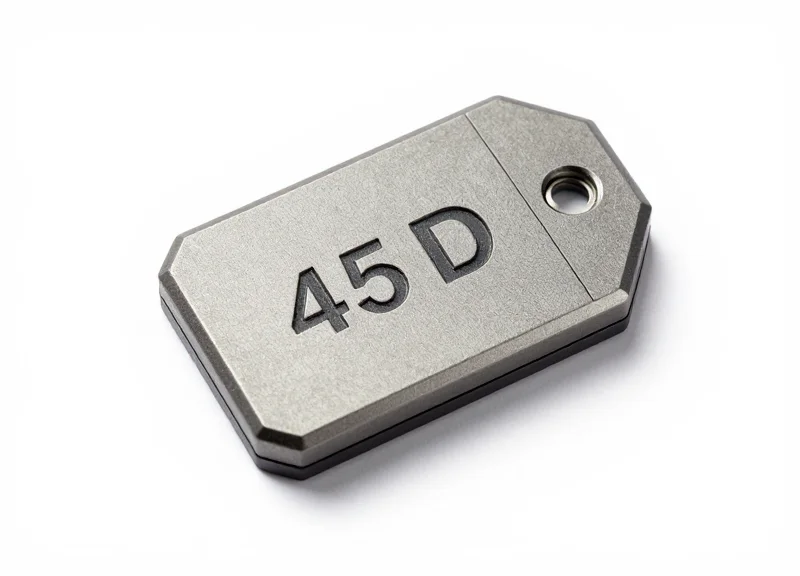 A ruggedized industrial RFID tag with a durable metallic and resin casing designed for heavy metal environments.