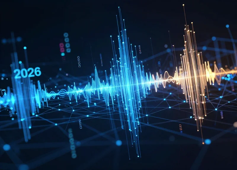 Abstract visualization of futuristic RFID technology and data streams for 2026 monitoring