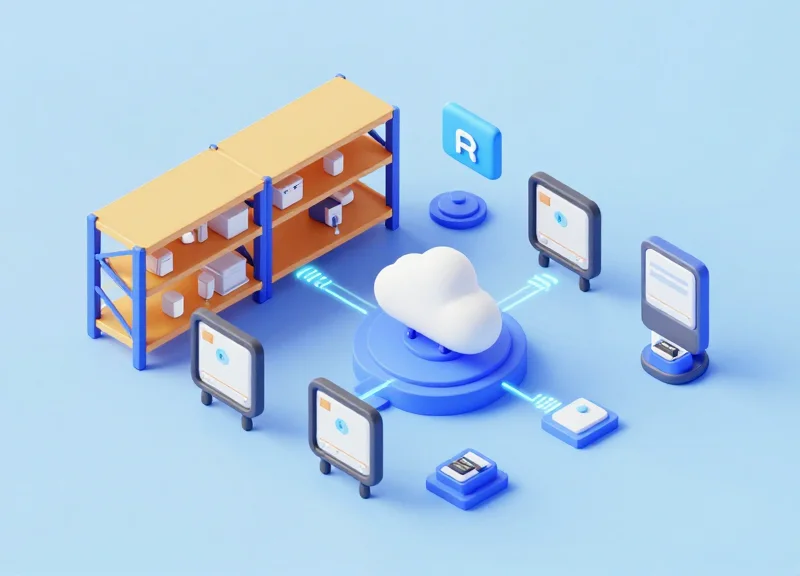 3D isometric model of an RFID sensor network integrated with ESL and cloud infrastructure