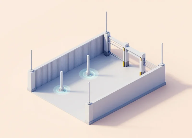 Isometric 3D layout of antenna placement in a warehouse zone