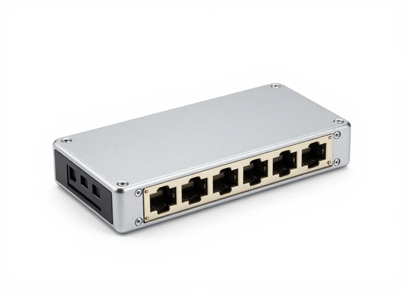 An industrial 16-port fixed RFID reader hardware with a professional matte metallic finish.