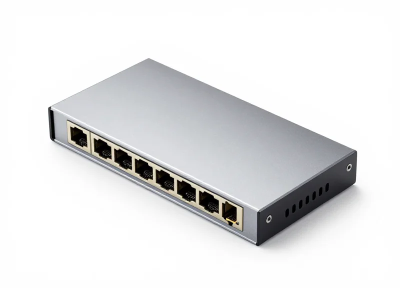 Close-up of a high-performance 16-port industrial RFID hub with a metallic matte finish