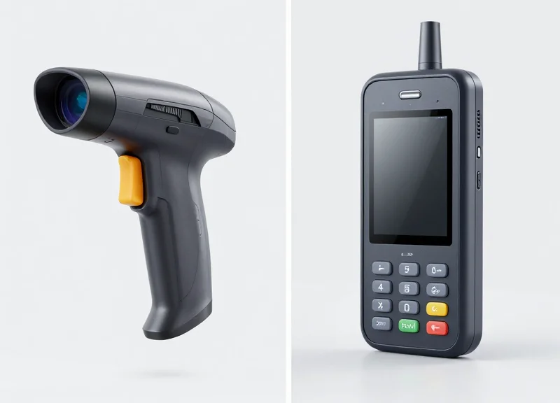 Side-by-side comparison of a traditional bulky barcode scanner and a modern sleek industrial PDA.