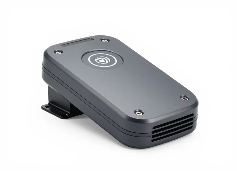 Close-up of a high-tech integrated RFID reader unit with a sleek industrial design
