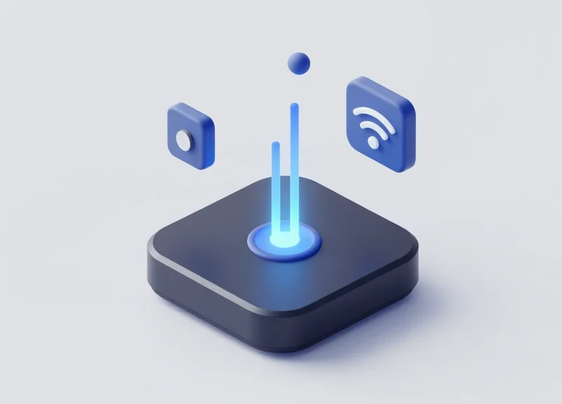 Isometric 3D model of an edge-computing RFID reader processing data locally.
