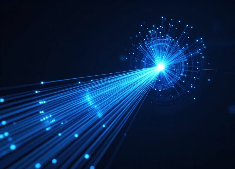 Abstract representation of Bluetooth 5.0 data length extension through flowing fiber optic data streams.
