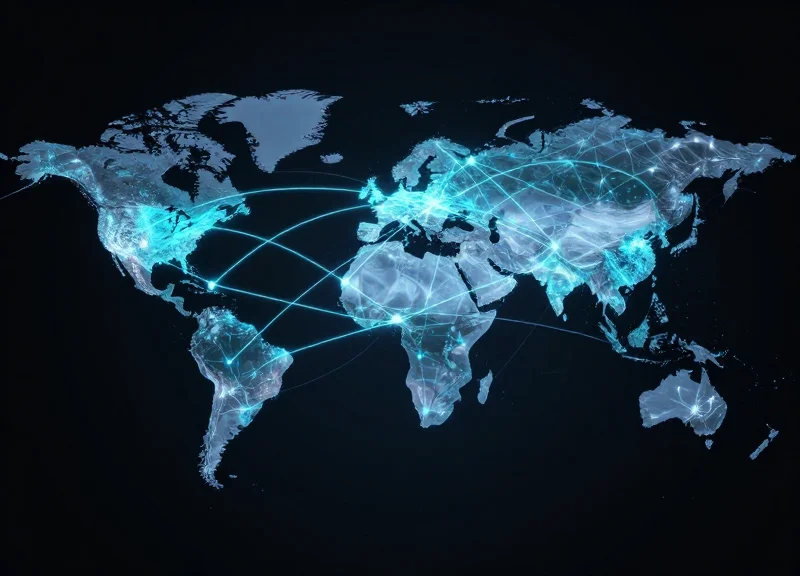 Futuristic visualization of global logistics connectivity and future industry standards.