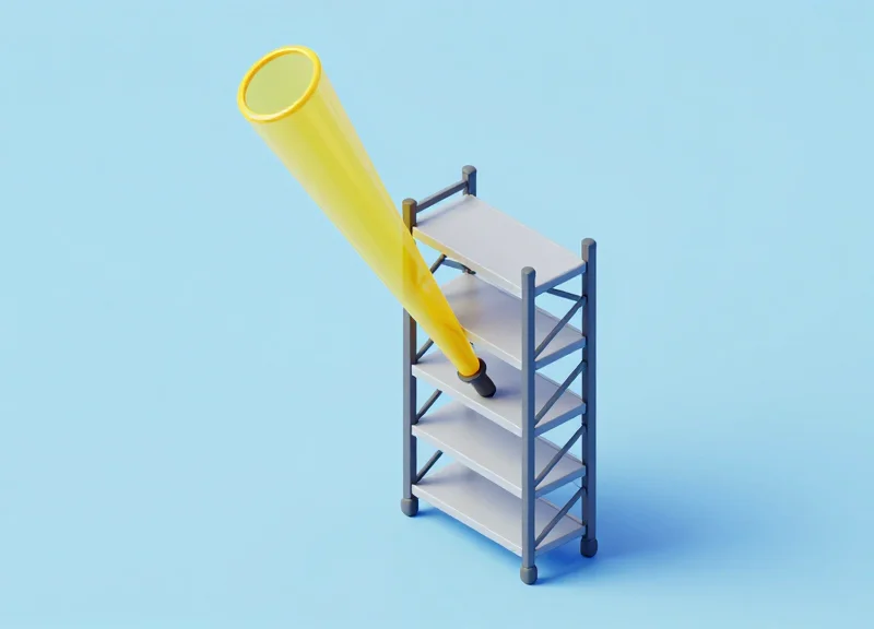 Isometric diagram showing the geometric cone of an RFID antenna beam hitting a specific high shelf.