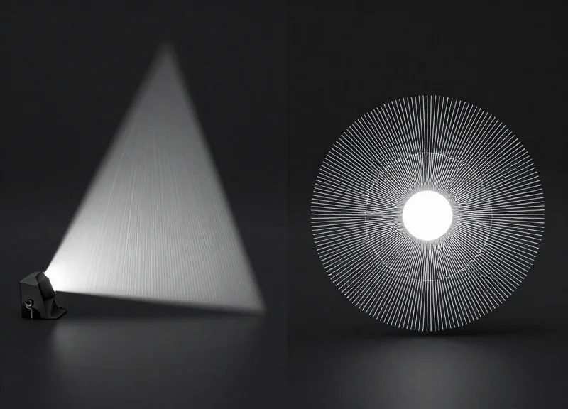 Side-by-side visual comparison of a narrow RFID beam versus a wide spherical signal field.