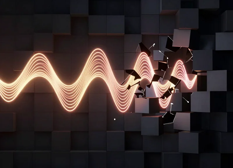 Abstract representation of radio waves being blocked and fragmented by dense obstacles