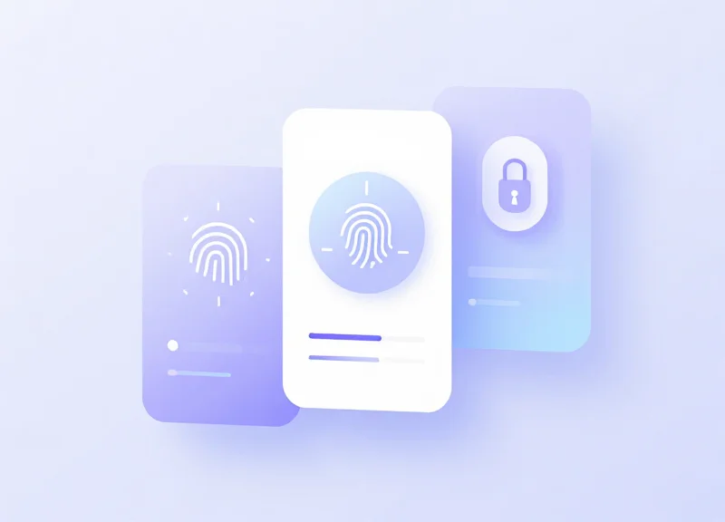 Abstract UI/UX concept for a tool cabinet access screen featuring biometric and card verification symbols.