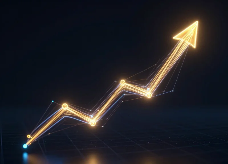 Abstract glowing light trails representing financial growth and ROI in a high-tech theme.