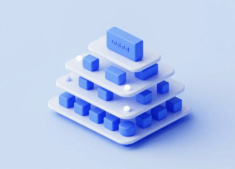 Isometric 3D model of a modular shelf system illustrating evaluation criteria for selection