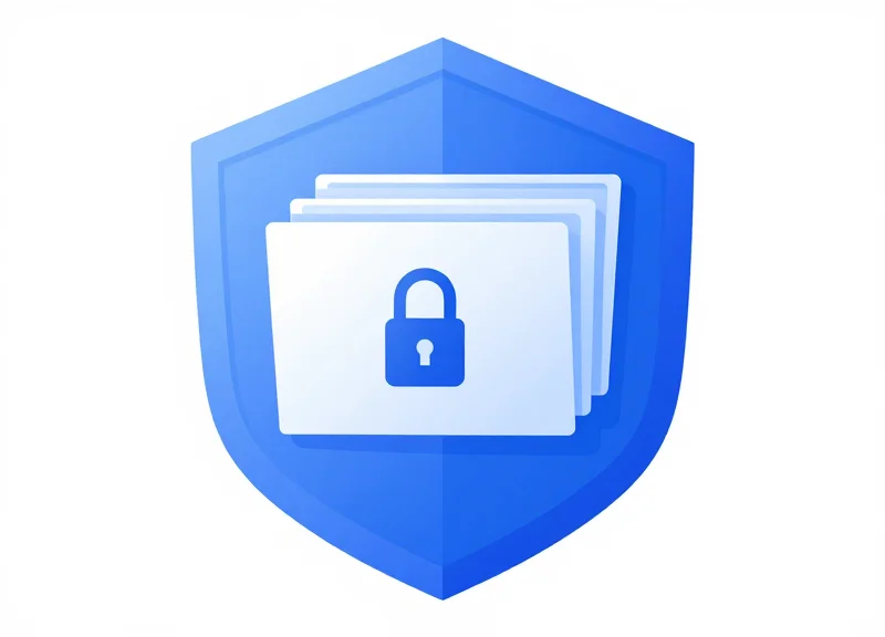 Conceptual illustration of a digital shield protecting a stack of documents