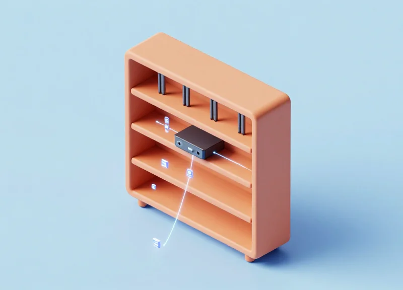 Isometric view of a smart shelf showing internal antenna placement and signal flow.