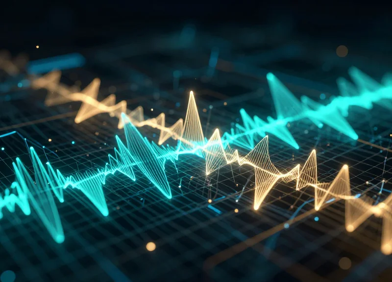 Abstract visualization of radio frequency waves and electromagnetic spectrum in a digital environment