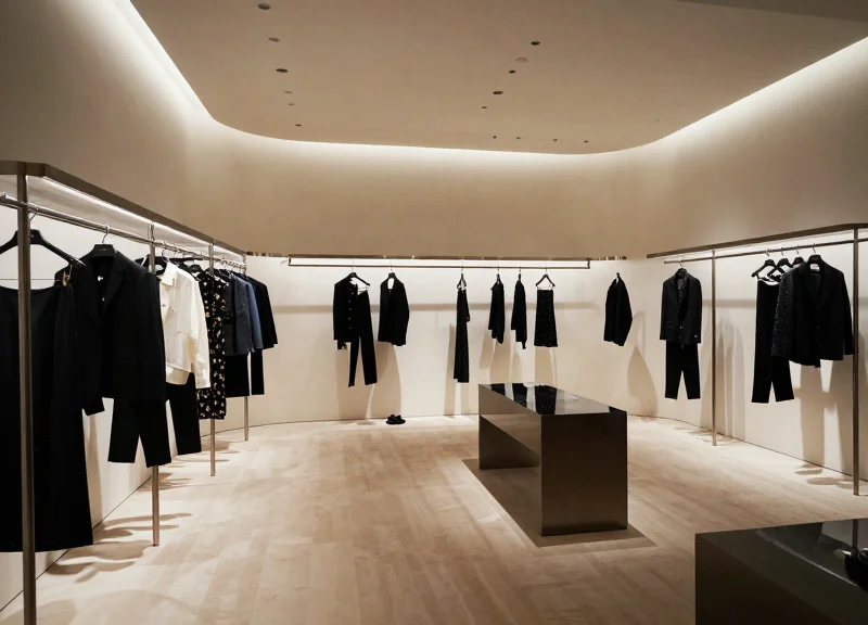 Modern high-end luxury boutique interior with minimalist design and elegant lighting