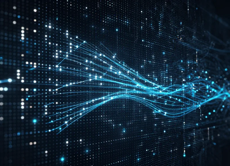 Abstract data visualization representing real-time inventory tracking with glowing nodes.