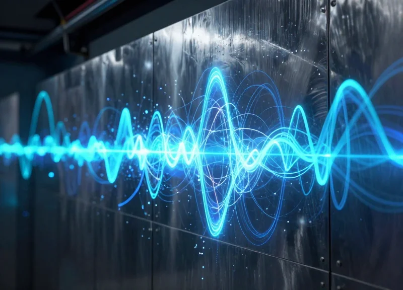 Visualization of radio frequency waves reflecting and scattering off a large metal surface.