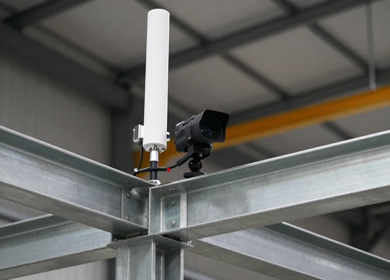 Industrial hardware installation in a modern warehouse environment.