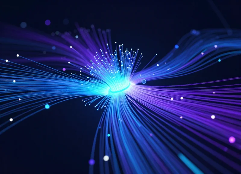 Abstract visualization of glowing data streams representing real-time edge computing and processing.