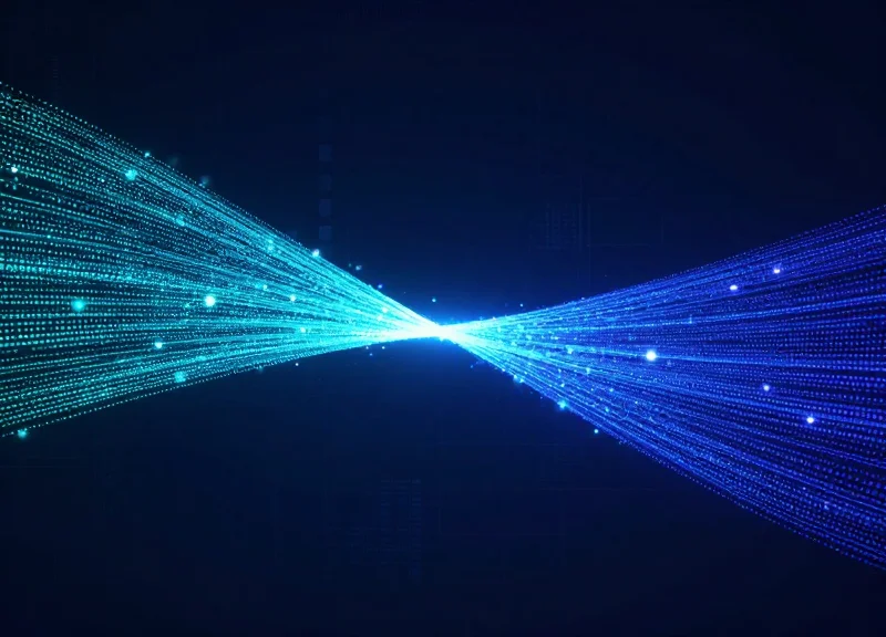 Visual representation of two data streams merging into a synchronized signal