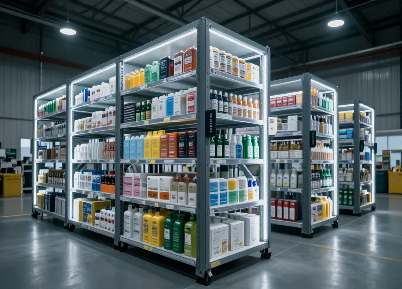 Modern automated smart shelf in a high-tech retail environment