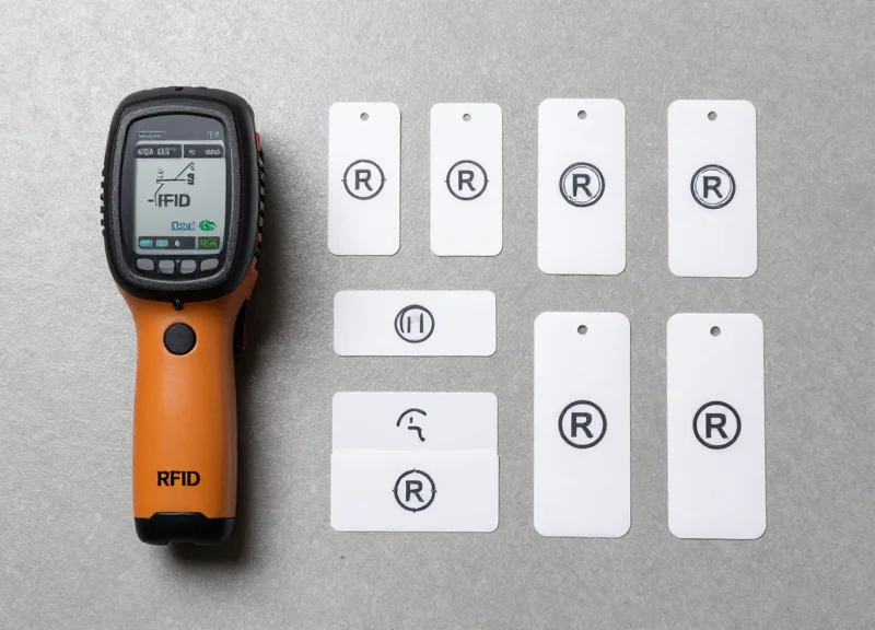 Neatly arranged RFID hardware including tags and readers