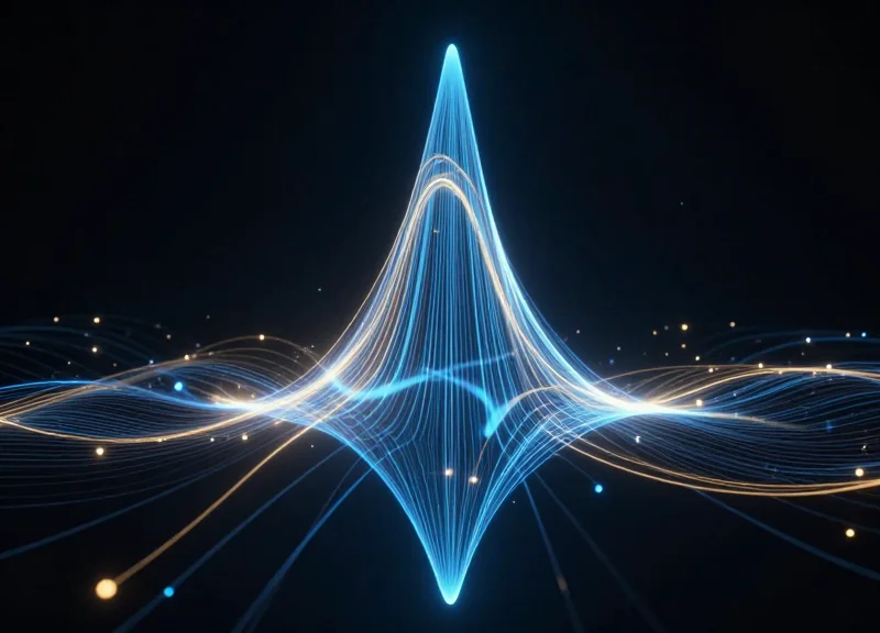 Abstract visualization of a focused electromagnetic beam shaped into a precise cone-like zone.